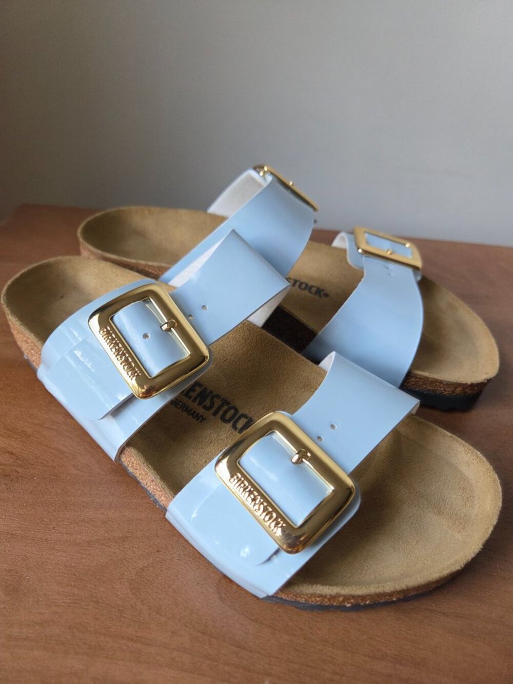 NWOB BIRKENSTOCK BABY BLUE GOLD BIG BUCKLE 2 STRAP SANDALS WOMNS 40 - Picture 5 of 16